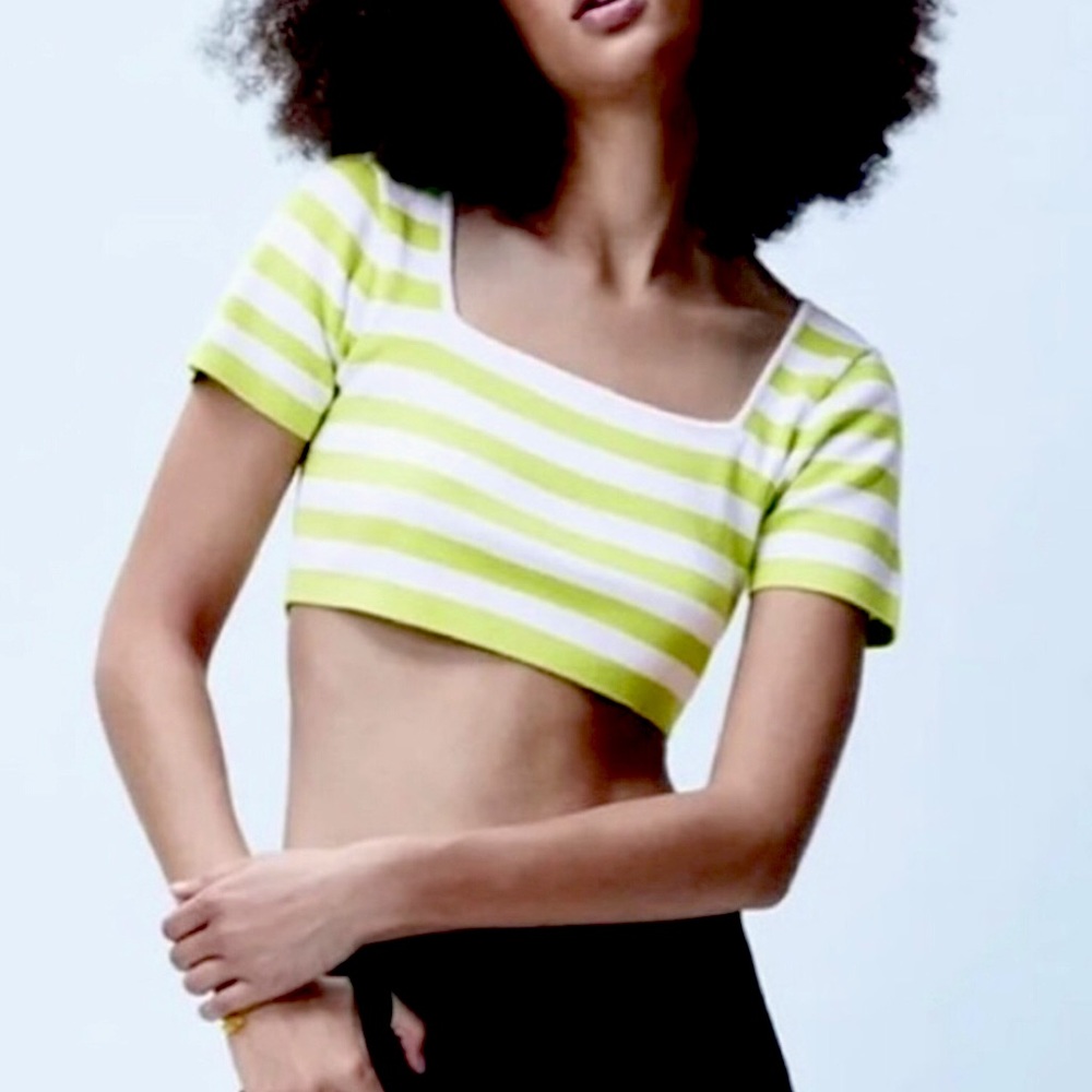 Zara neon stripe knit crop top